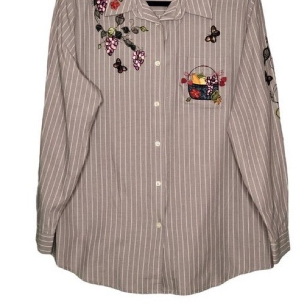 Karen Scott Taupe & White Striped Button-Down Shirt